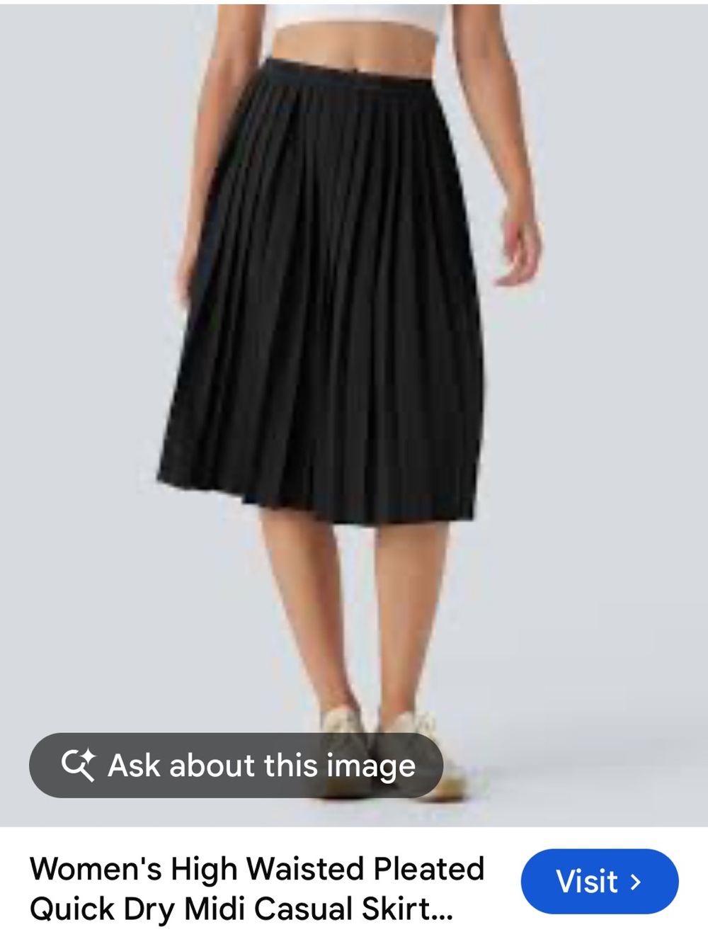 NWT Halara High Waist Pleated Quick Dry Midi Skirt. Size Large. Black